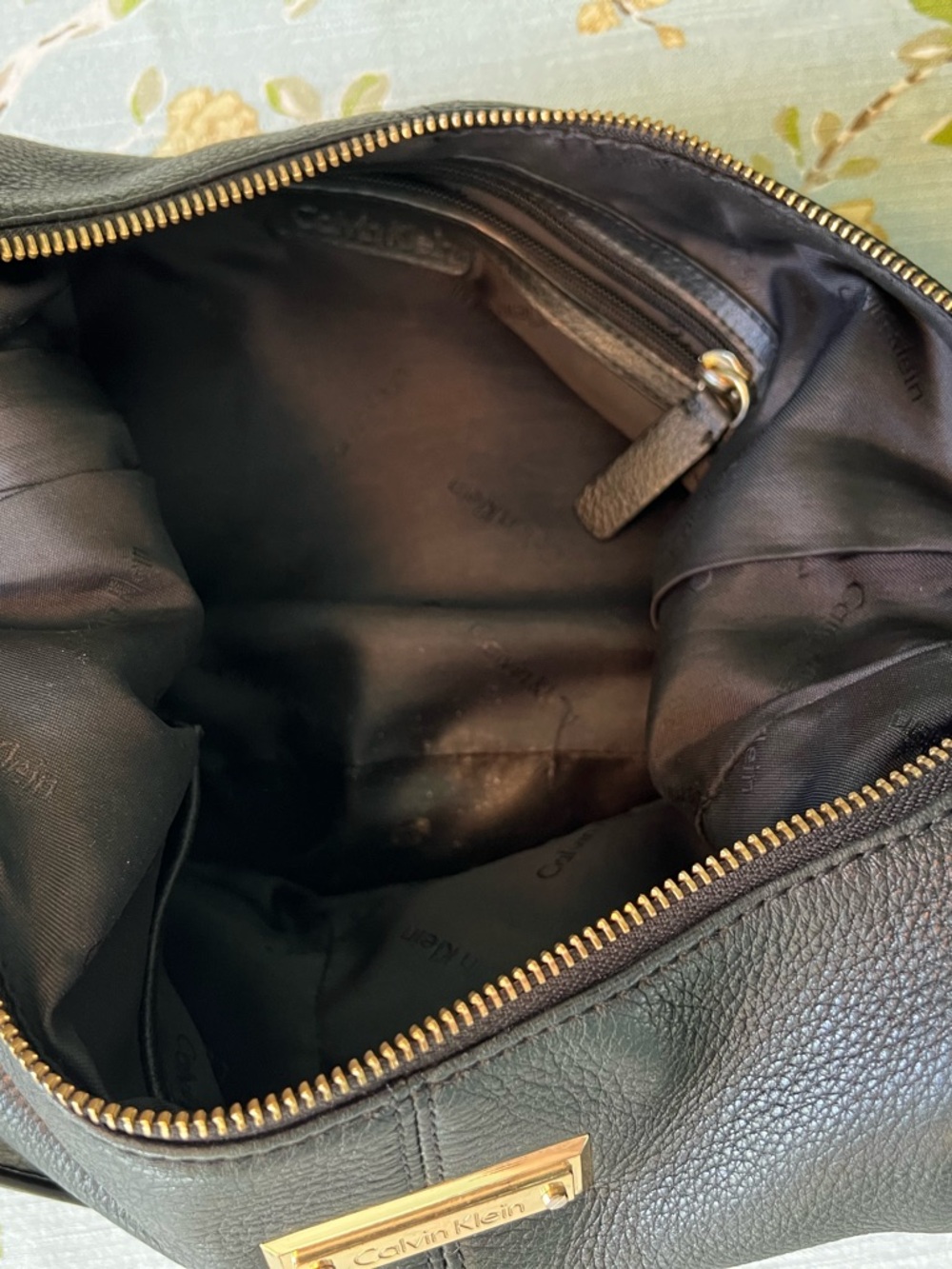 Calvin Klein Black Pebbled Faux-Leather Hobo with Gold plated hardware - Picture 7 of 12